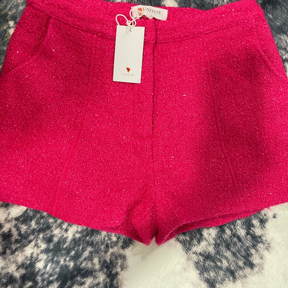 L'AGENCE Vibrant Pink Tweed Shorts